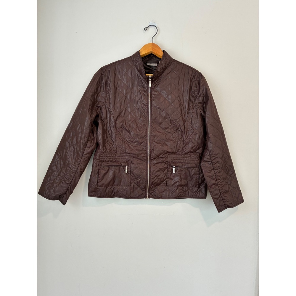 Chico's Quilted Jacket Women's Size 2(Large) Brown Full Zip Diamond Pattern Coat